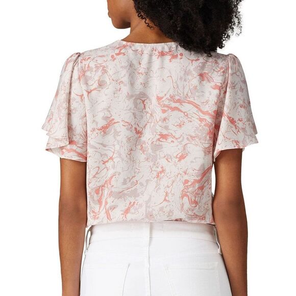 Astr Pink Flutter Sleeve Blouse with Notched Collar Size Small Womens - Picture 4 of 14